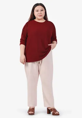 Baxter Knitted Button Vaccine-Friendly Top - Maroon