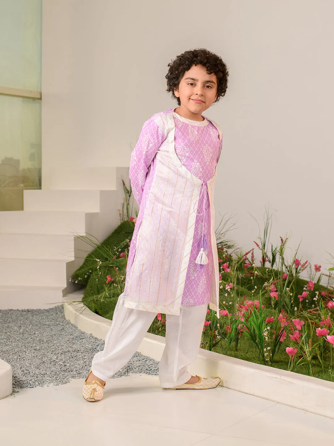 Boys Ethnic Motifs Printed Pure Cotton Kurta With Pyjamas