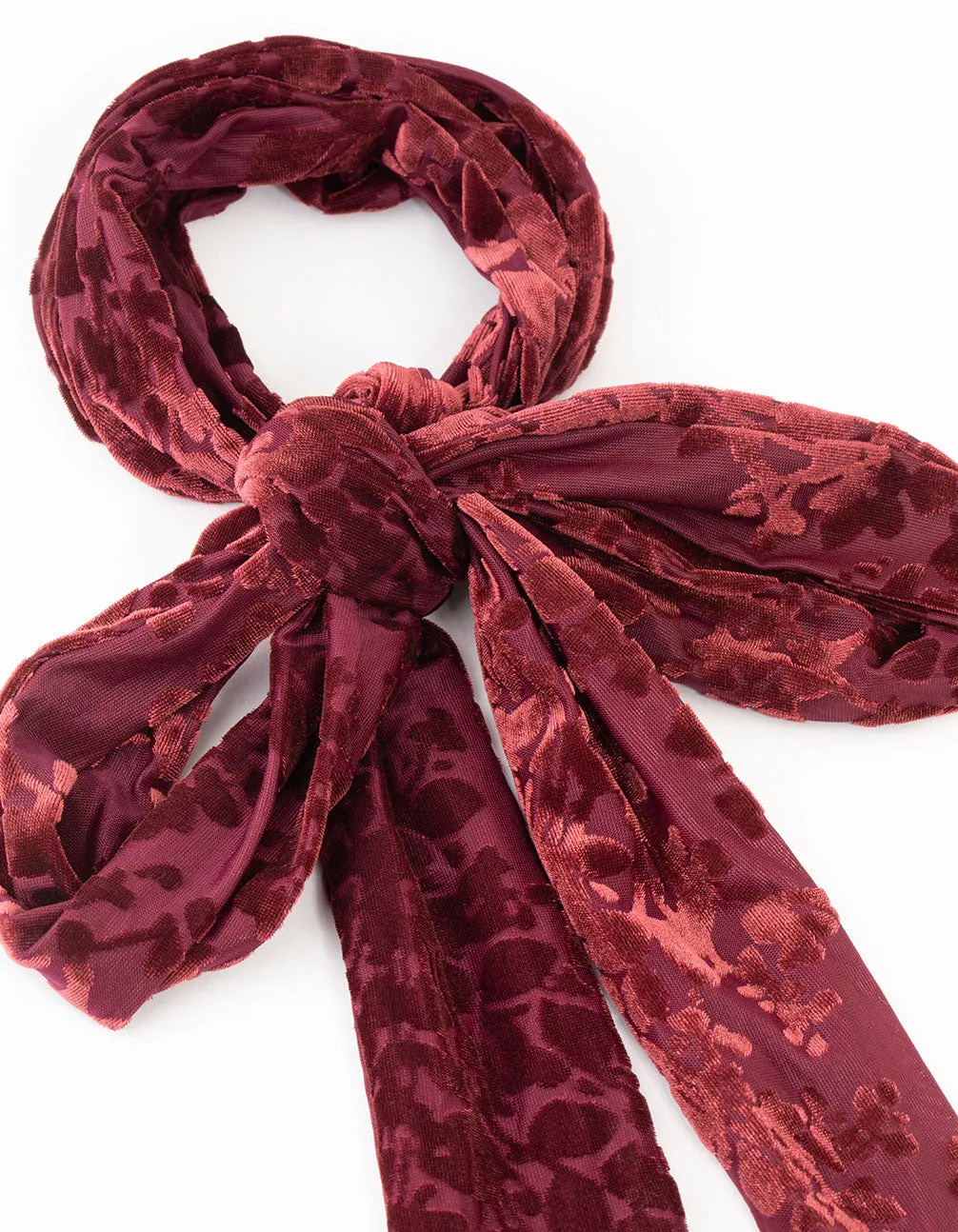 Burgundy Devore Velvet Fabric Fringe Scarf