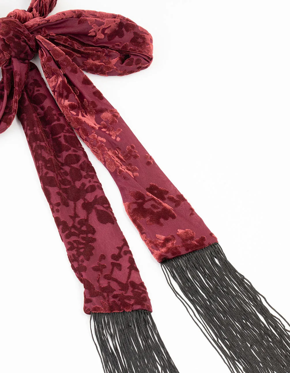 Burgundy Devore Velvet Fabric Fringe Scarf