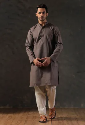 Charcoal Grey Silk Kurta with Cotton Pyjama