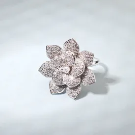 Elegant Flower Shaped Finger Ring With Cz Stones For Women - Free Size