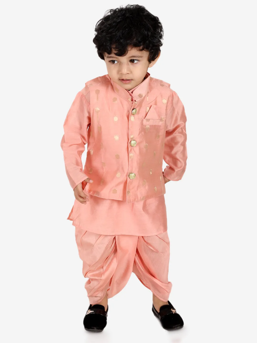 Ethnic Wear Infant Dhoti kurta with Jacket Sibling Set for Baby Boys - Peach