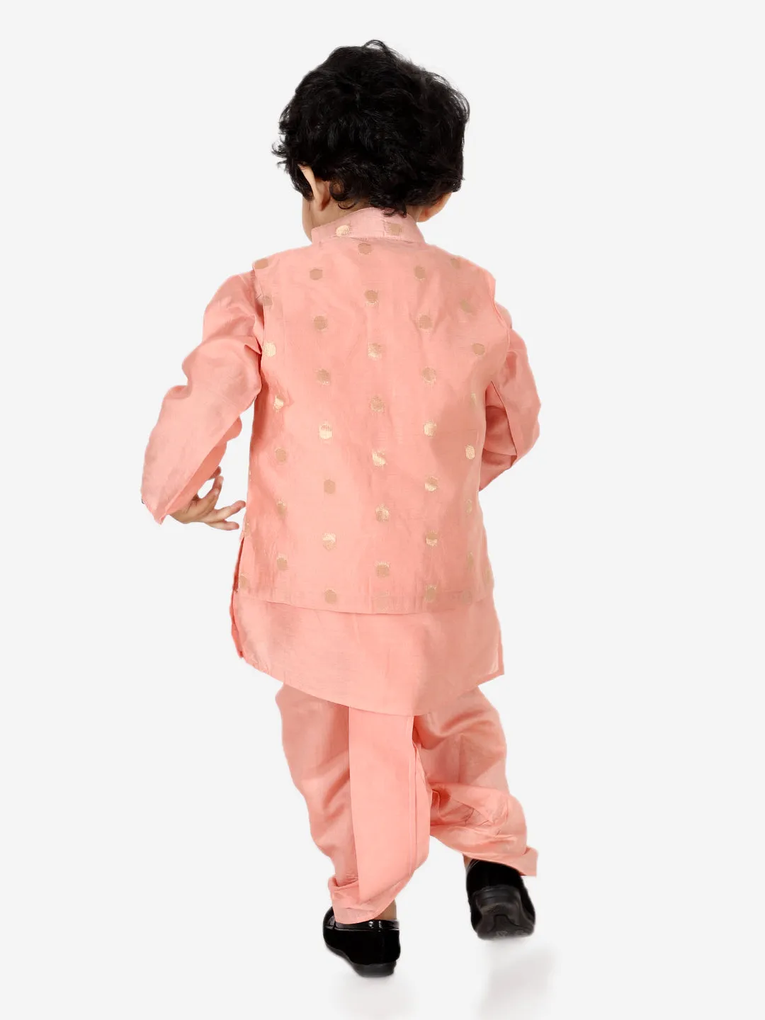 Ethnic Wear Infant Dhoti kurta with Jacket Sibling Set for Baby Boys - Peach