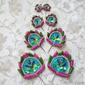 Festival Fan - Sea Blue - Embroidery Turban Pins - Set of 2