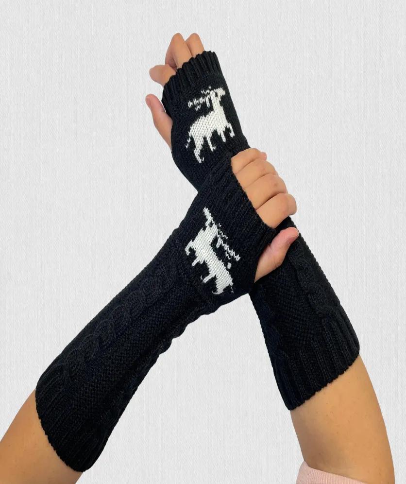 Fingerless Gloves Women Winter Knit Arm Warmers Long Reindeer