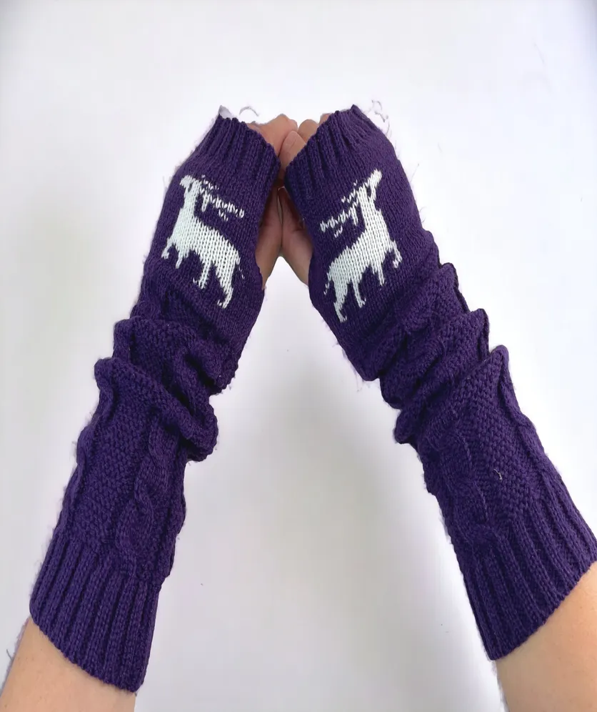 Fingerless Gloves Women Winter Knit Arm Warmers Long Reindeer