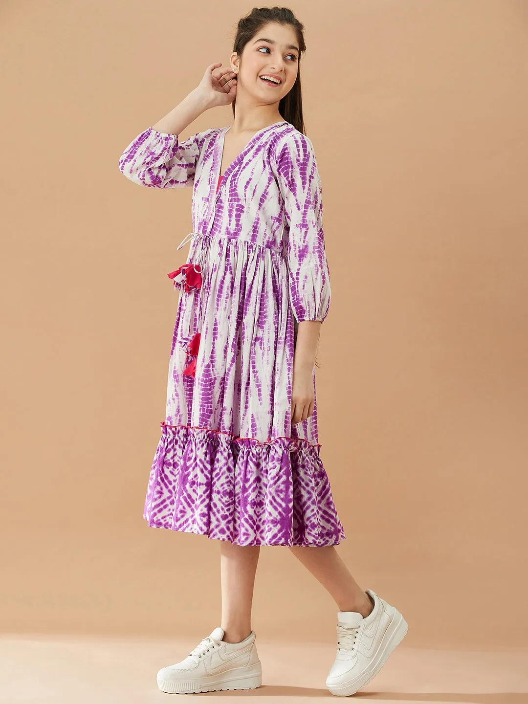 Girls Tie And Dye Cotton A-Line Midi Dress