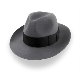 Grey Wide Brim Center-Dent Fedora in High-quality Fur Felt | The Silkstone