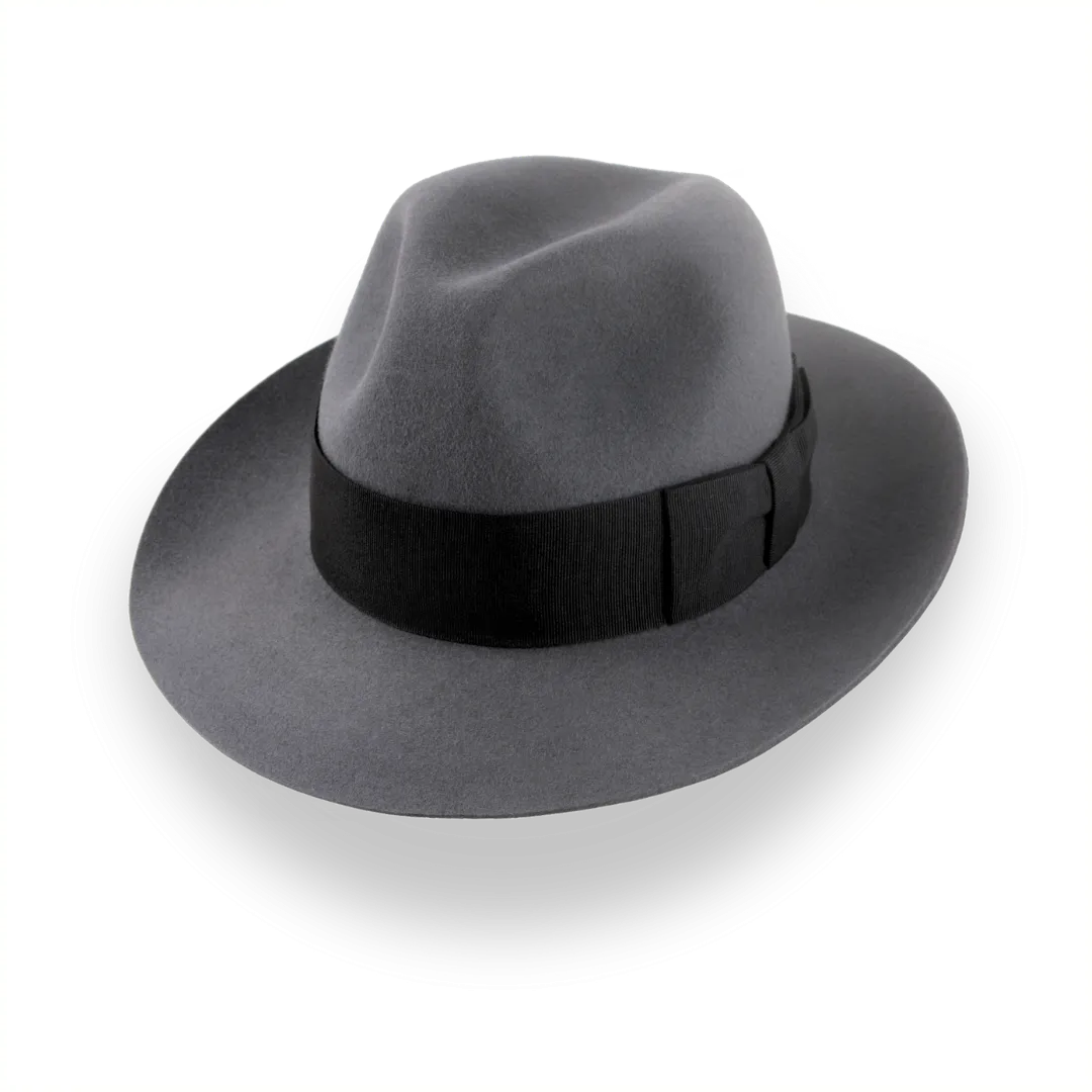 Grey Wide Brim Center-Dent Fedora in High-quality Fur Felt | The Silkstone