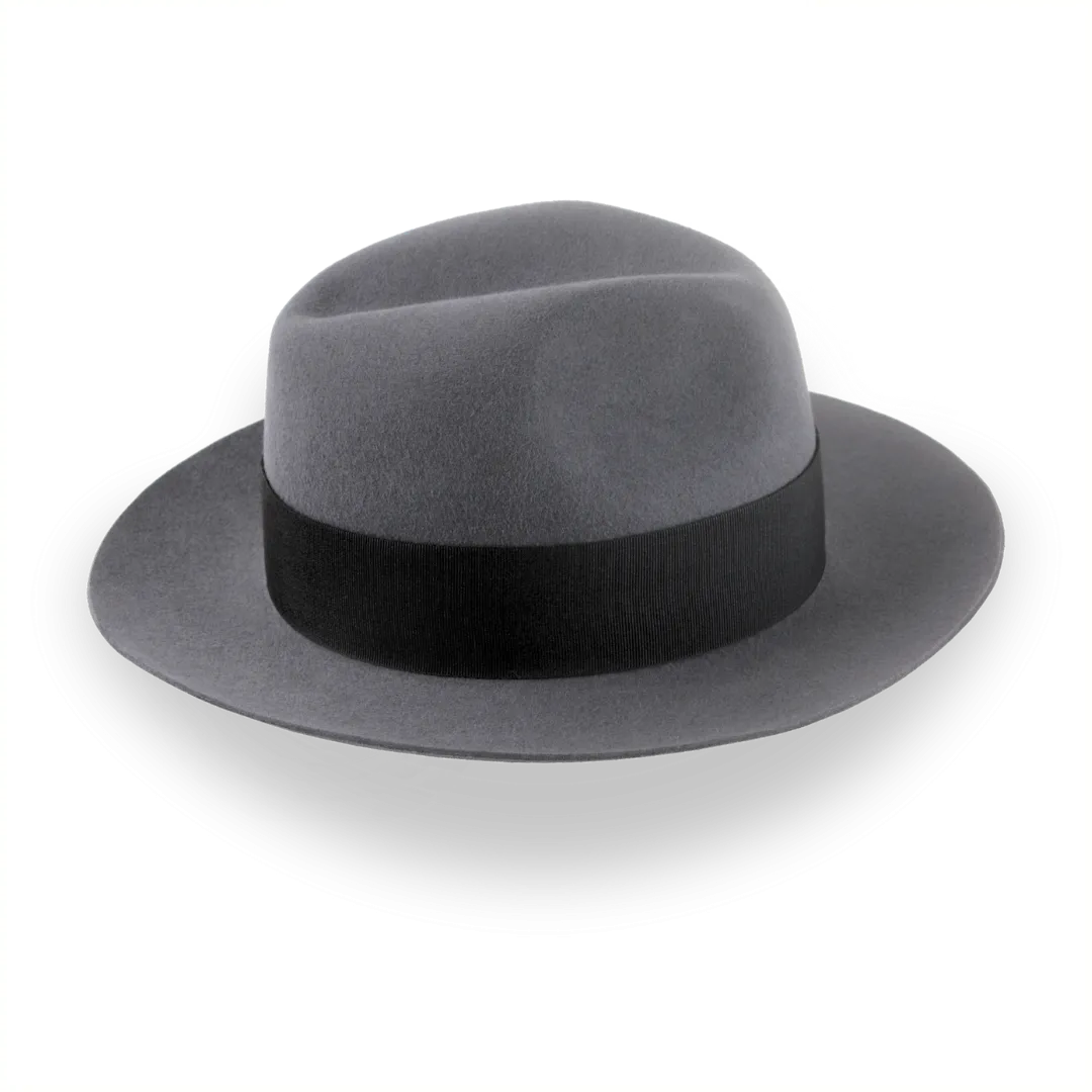 Grey Wide Brim Center-Dent Fedora in High-quality Fur Felt | The Silkstone