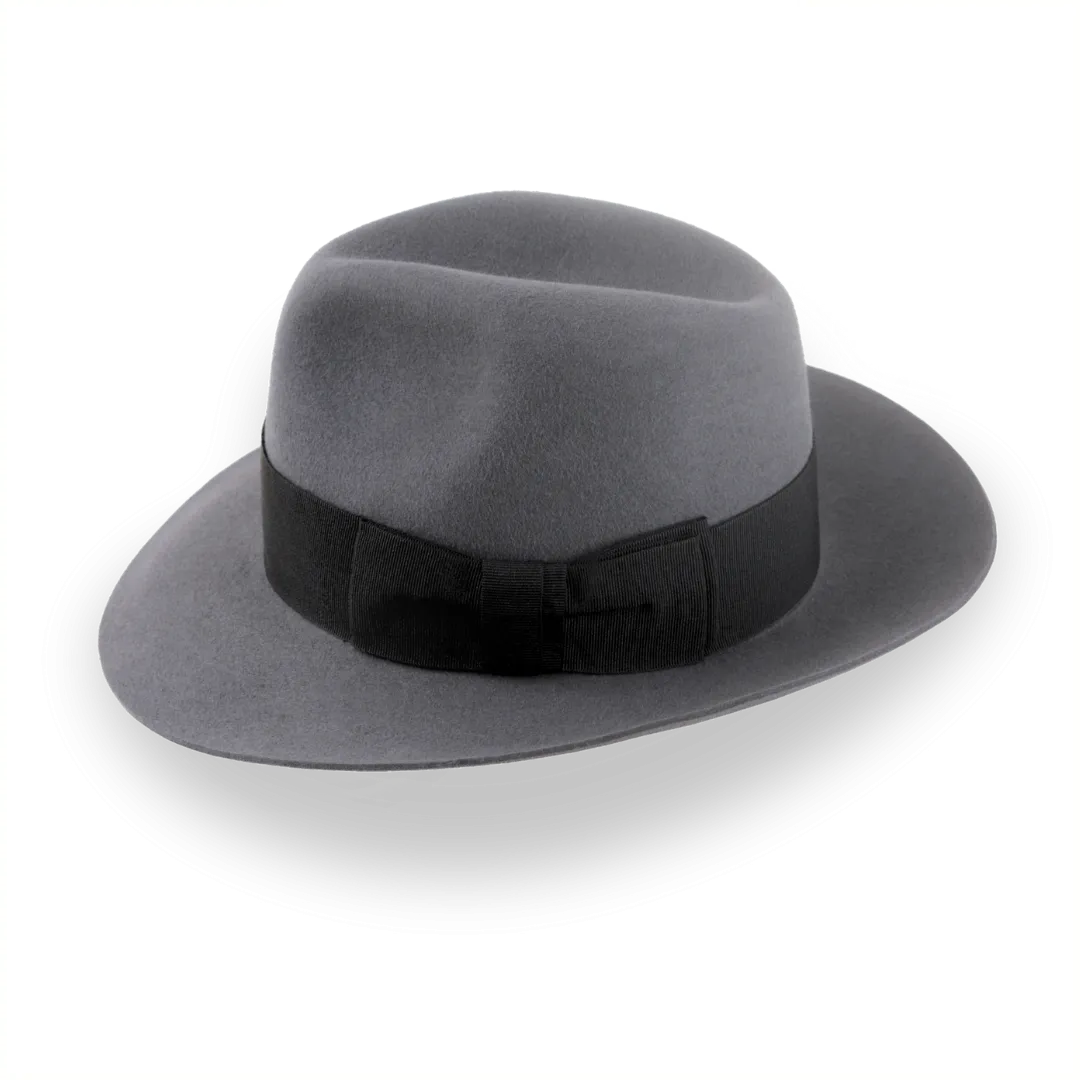 Grey Wide Brim Center-Dent Fedora in High-quality Fur Felt | The Silkstone