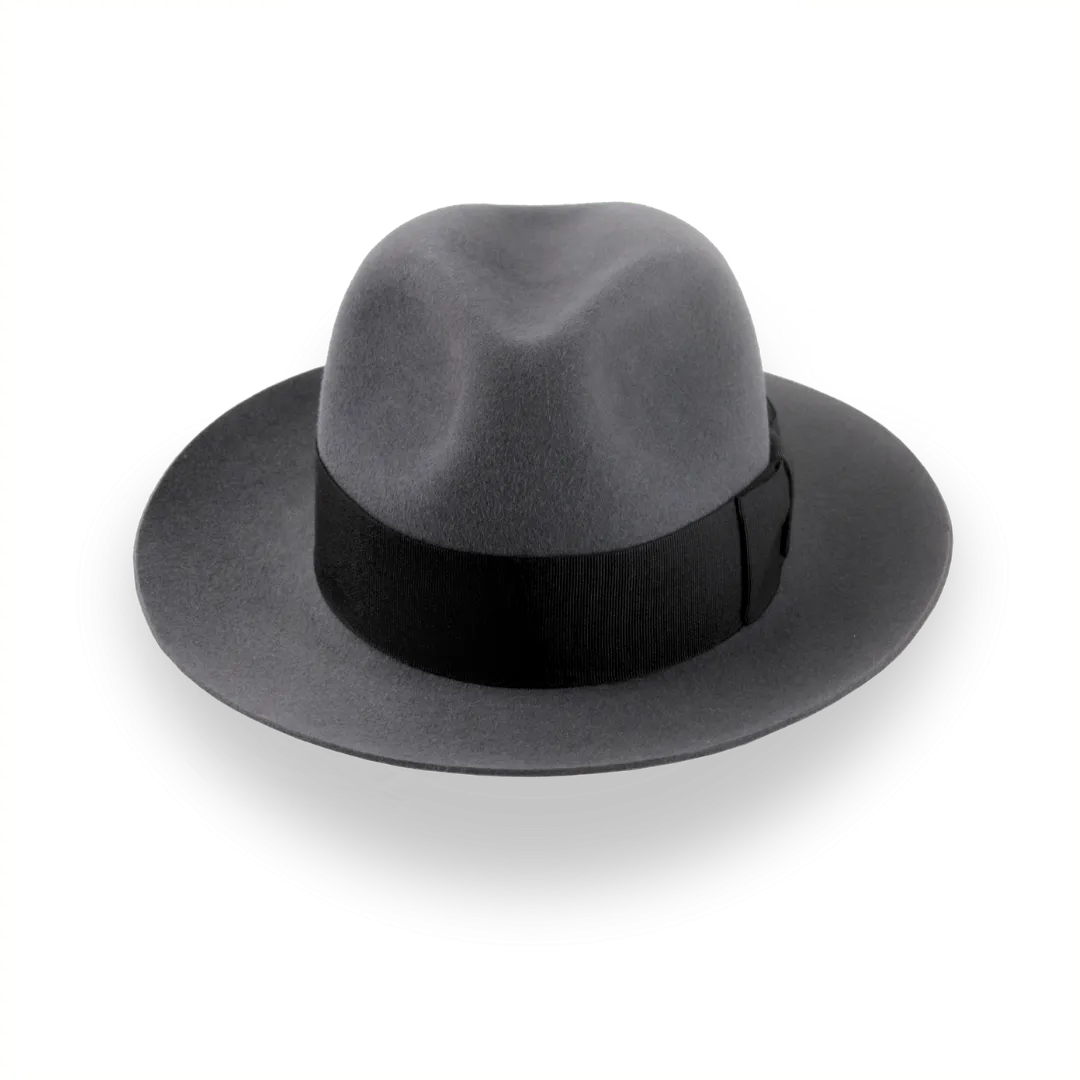 Grey Wide Brim Center-Dent Fedora in High-quality Fur Felt | The Silkstone