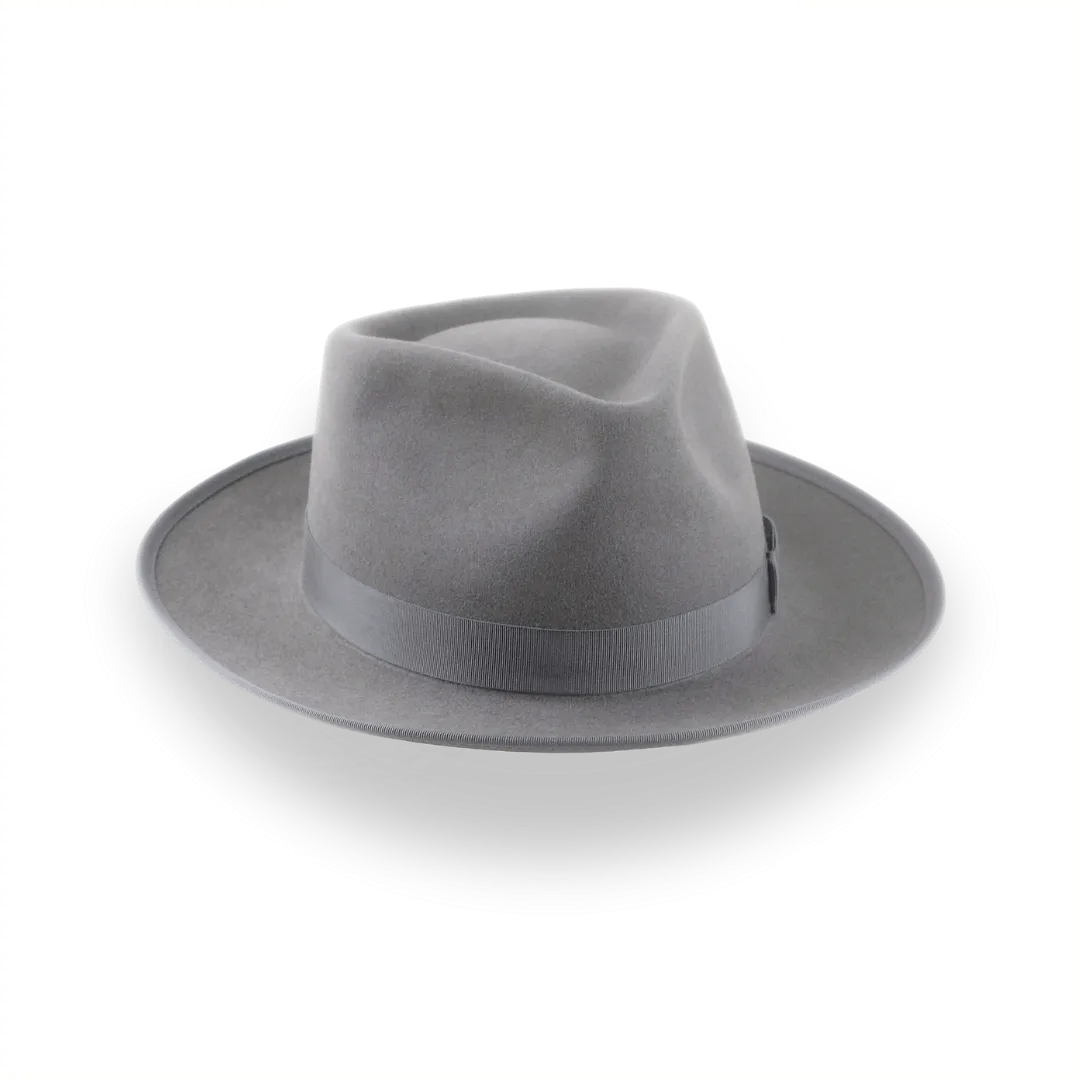 Grey Wide Brim Western Fedora in Premium Beaver Fur Felt | The Ulysses