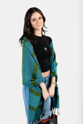 Helyat Handwoven Bamboo Viscose Scarf - Variegated Teal & Olive