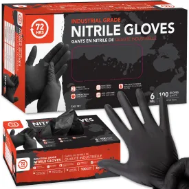 Industrial Grade Nitrile Gloves, Black, Box of 100, 6 Mil - 72HRS