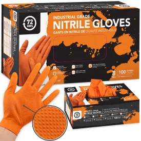 Industrial Grade Nitrile Gloves, Orange, Box of 100 Pieces, 8 Mil - 72HRS