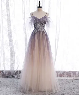 Light Purple Tulle Sequin Long Prom Dress Purple Formal Party Dress