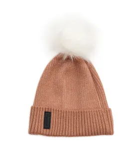 Maniere Mauve Ribbed Lurex Knit Hat With White Pom