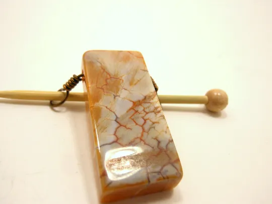 Natural Stone Shawl Pin ~ Antique Bronze Wire Wrapped Agate ~ Agate Column H