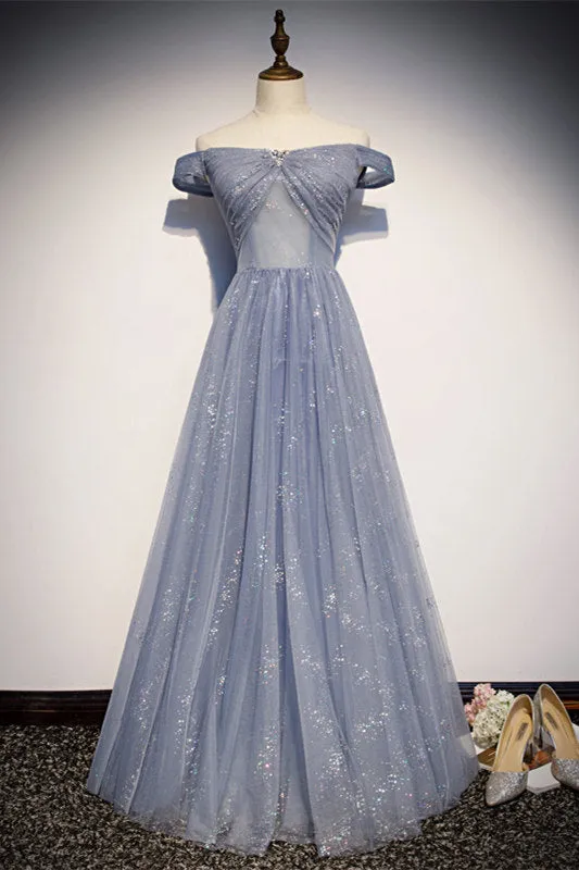 Off the Shoulder Dusty Blue Formal Dress