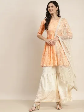 Orange Kurta With Sharara & Dupatta