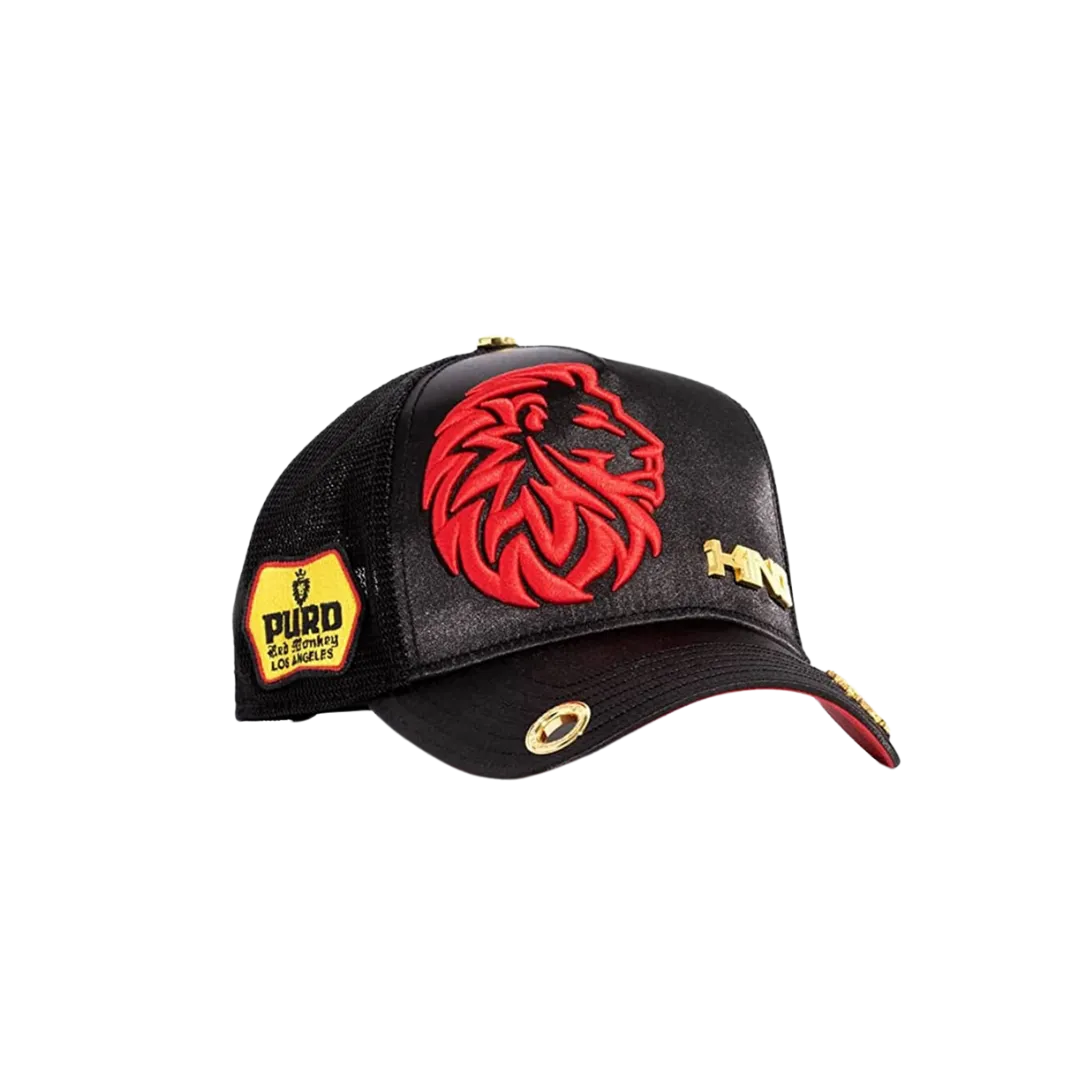 Red Monkey Unisex King Of The Ring Mesh Back Snapback Patch Hats Black Cap