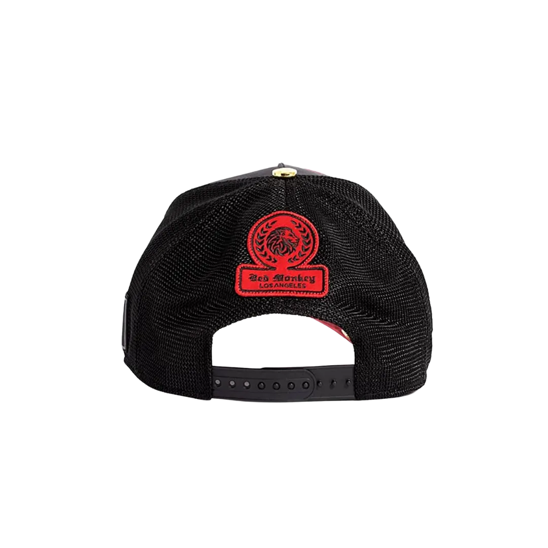 Red Monkey Unisex King Of The Ring Mesh Back Snapback Patch Hats Black Cap