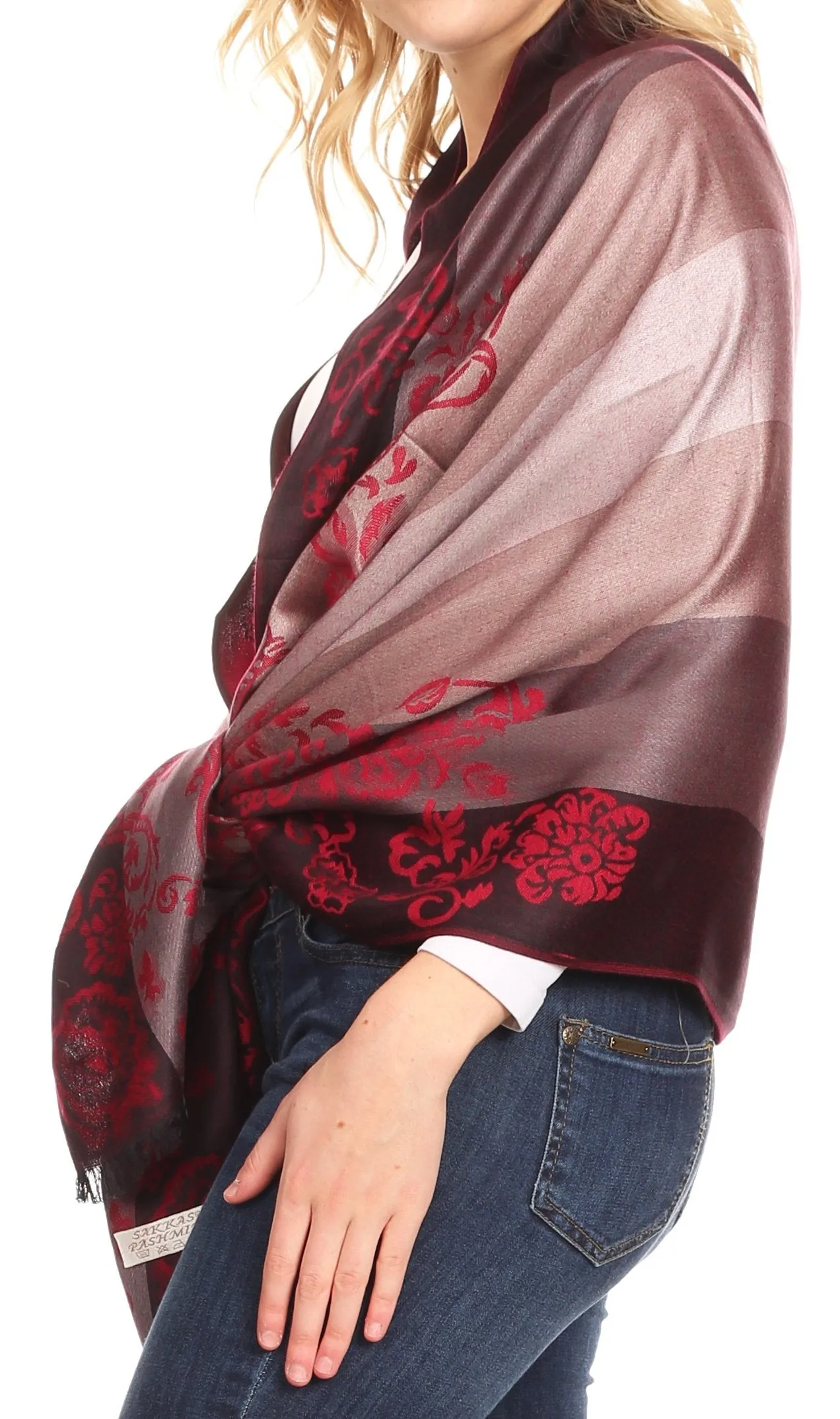 Sakkas Damari Women's Silky Soft Reversible Border Woven Pashmina Scarf Shawl Wrap