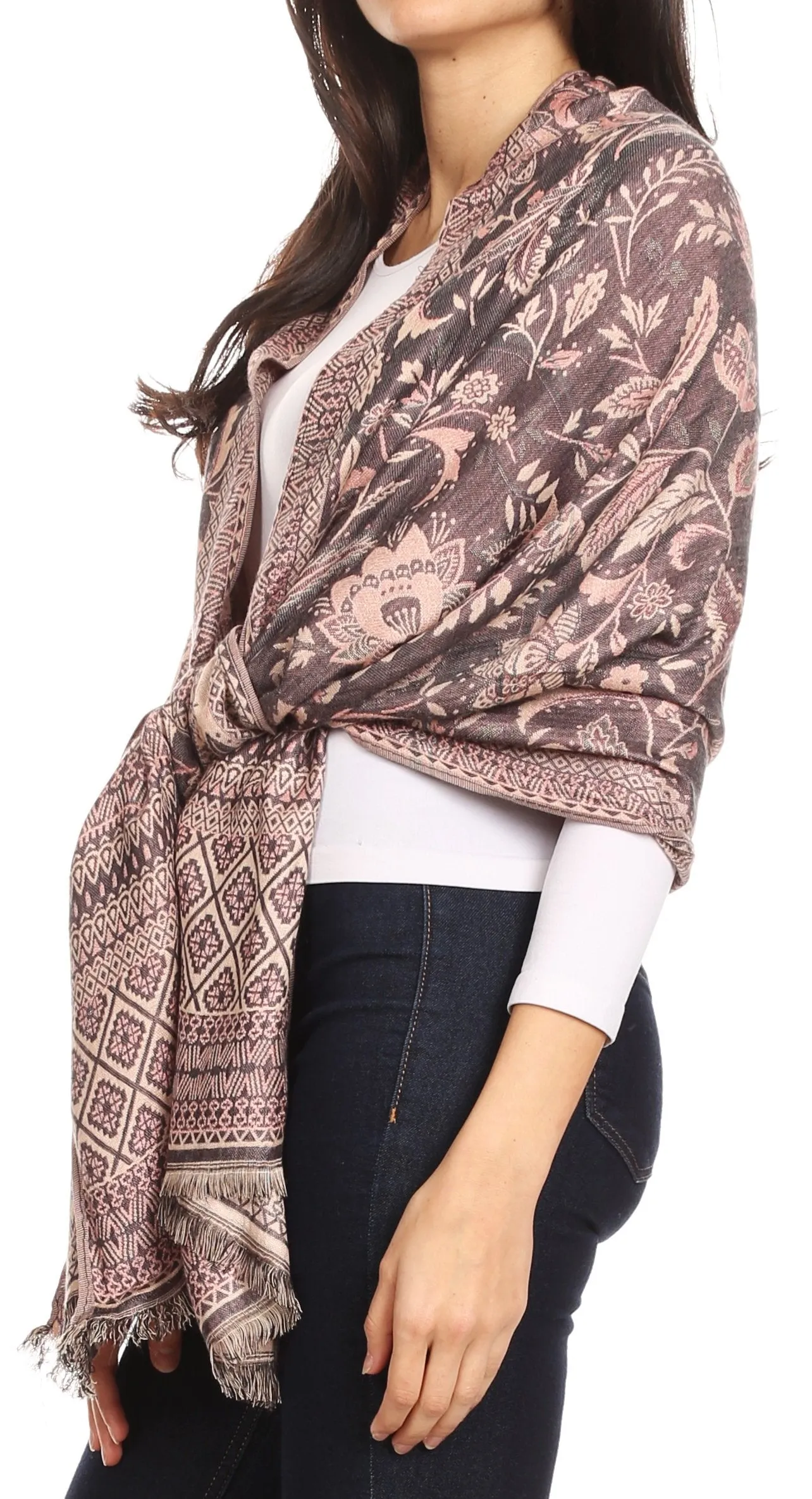 Sakkas Gianna Women's Silky Soft Reversible Floral Woven Pashmina Scarf Shawl Wrap