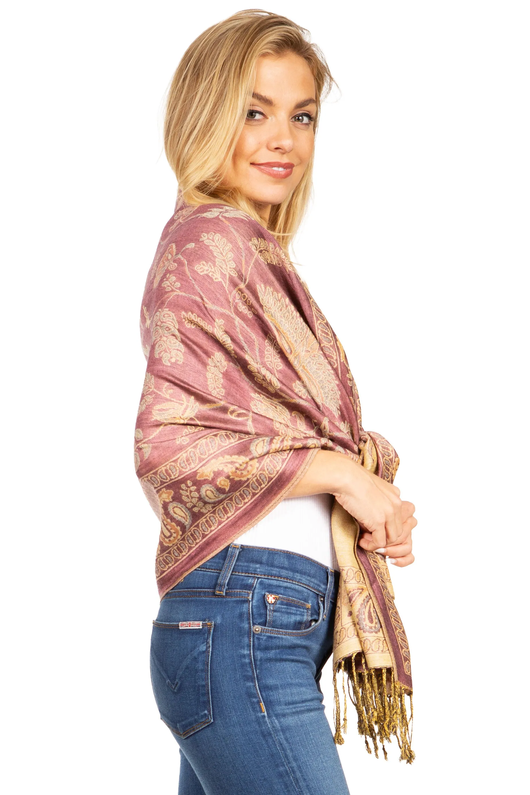 Sakkas Gianna Women's Silky Soft Reversible Floral Woven Pashmina Scarf Shawl Wrap