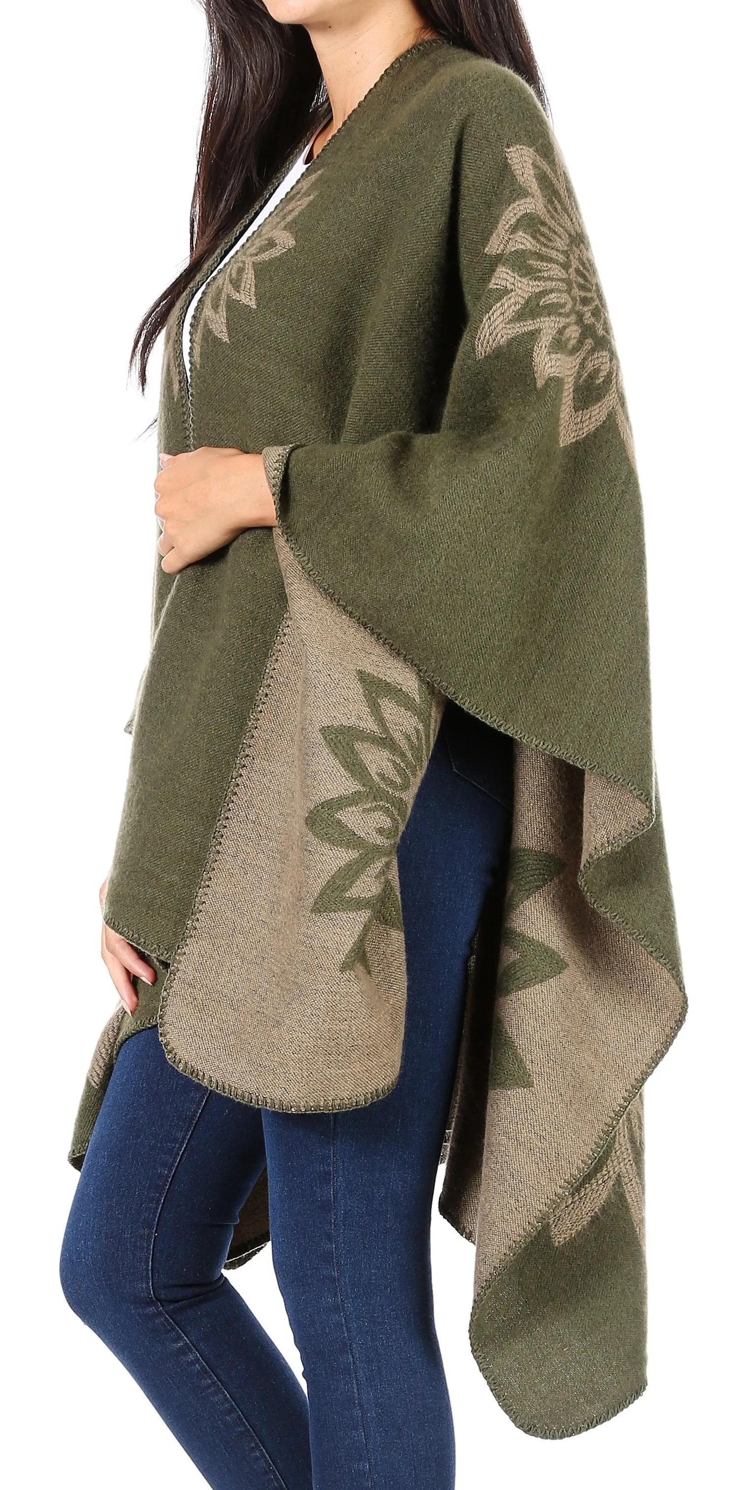 Sakkas Lupe Womens Reversible Poncho Wrap Cape Shawl Sweater Coat Cardigan Pattern