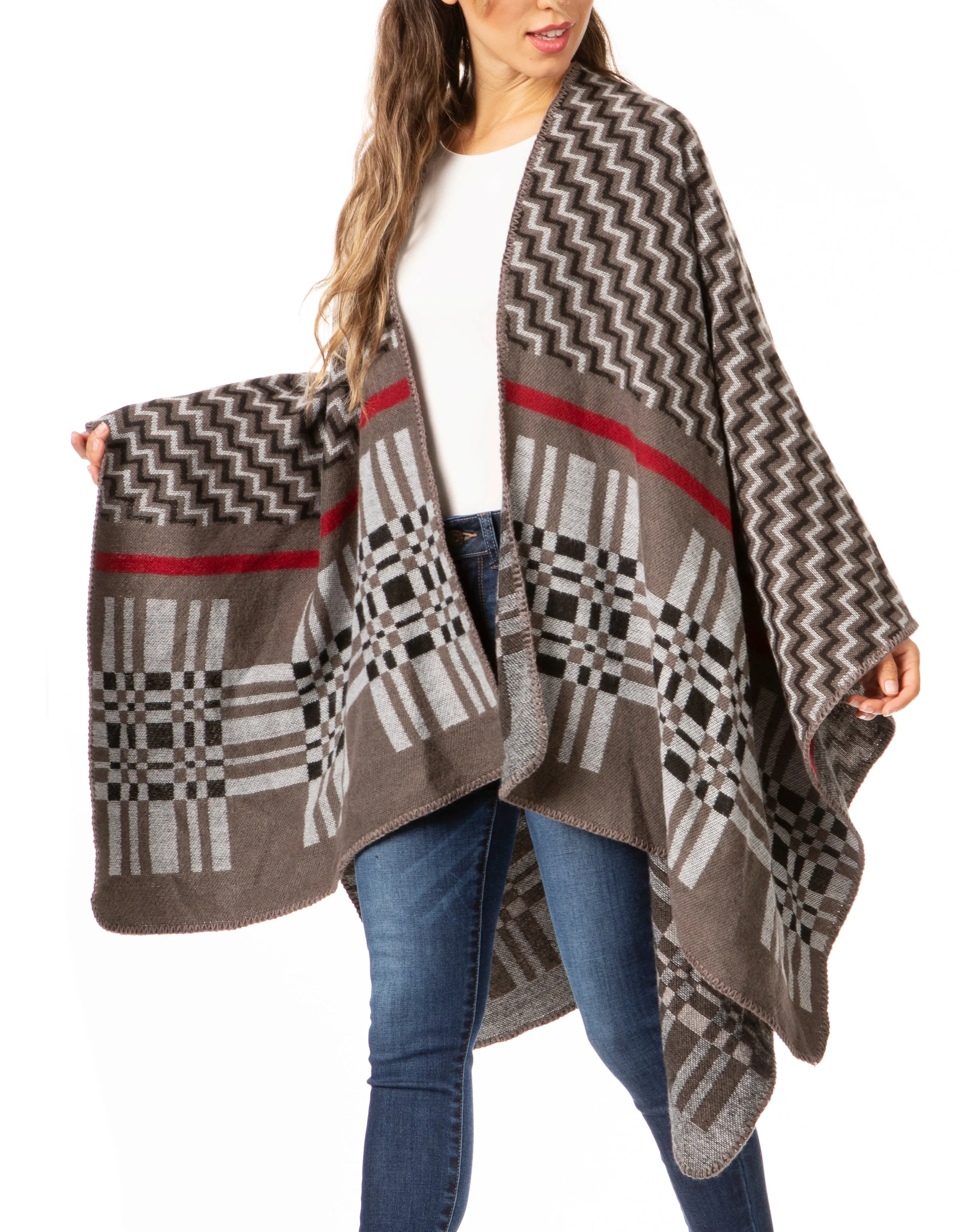 Sakkas Lupe Womens Reversible Poncho Wrap Cape Shawl Sweater Coat Cardigan Pattern