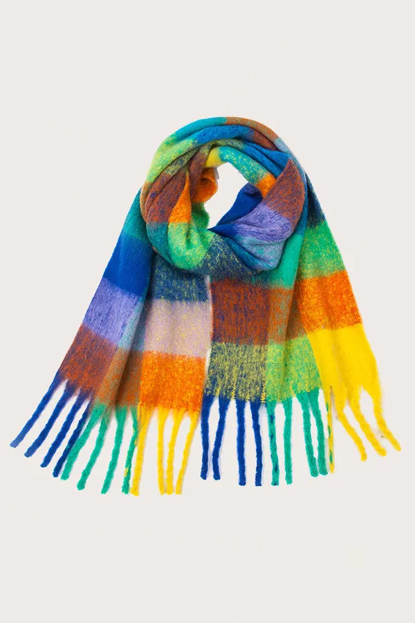 Stylish Colourful Fringe Trim Colorblock Scarf