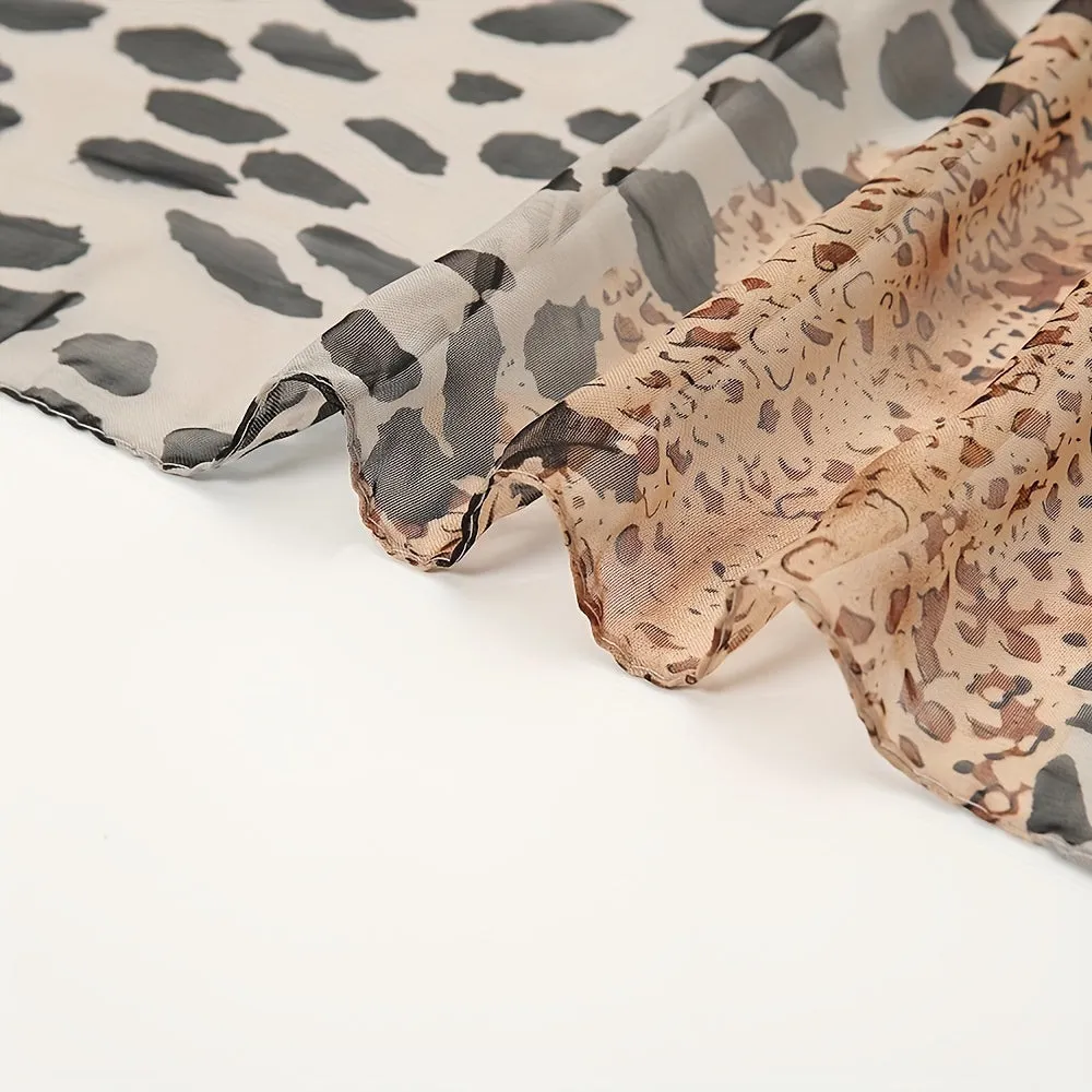 Vintage Leopard Chiffon Scarf Versatile Sunproof Shawl  Towel