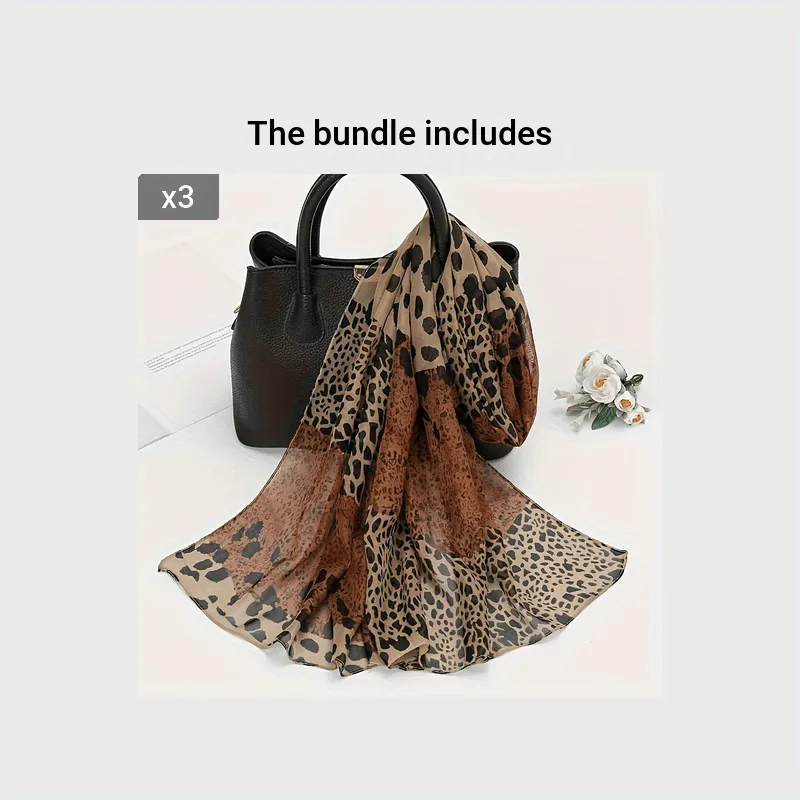 Vintage Leopard Chiffon Scarf Versatile Sunproof Shawl  Towel