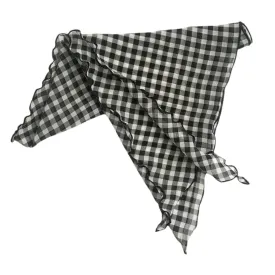 Women's Black White Gingham Chiffon Headscarf