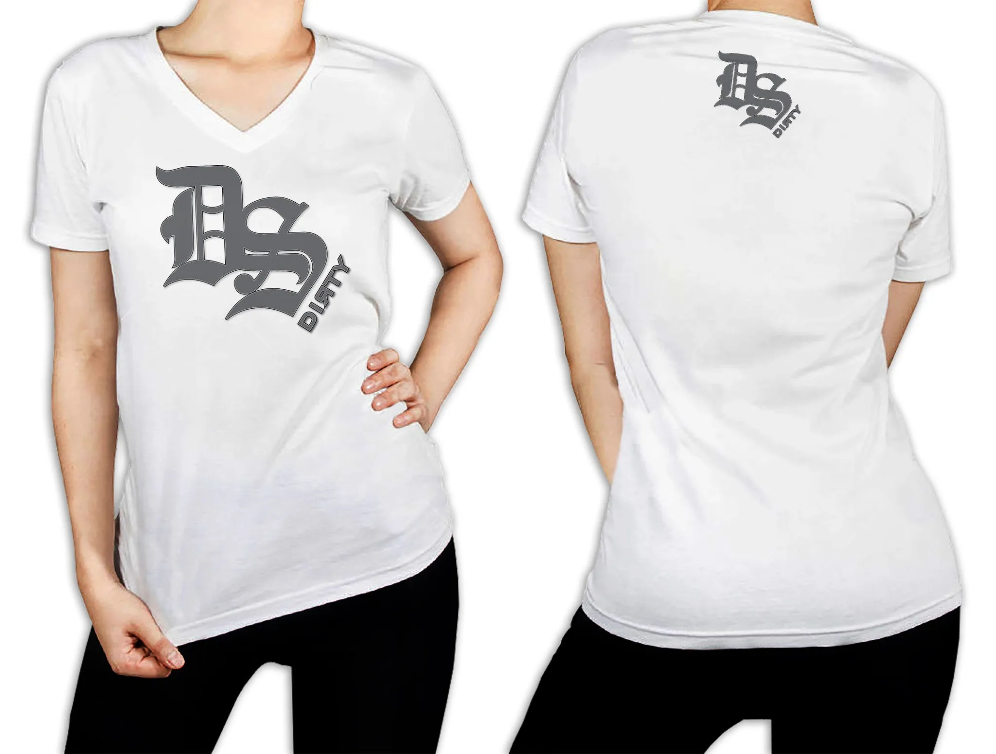 Women's White T-Shirt - DS Olde English Logo GRAY