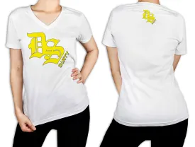 Women's White T-Shirt - DS Olde English Logo YELLOW